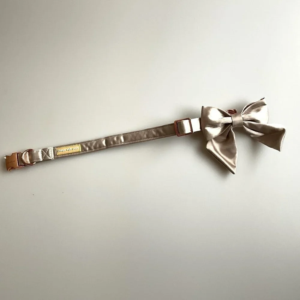 NEW CAMPAGNE SILK BOW DOG COLLAR UNISEX